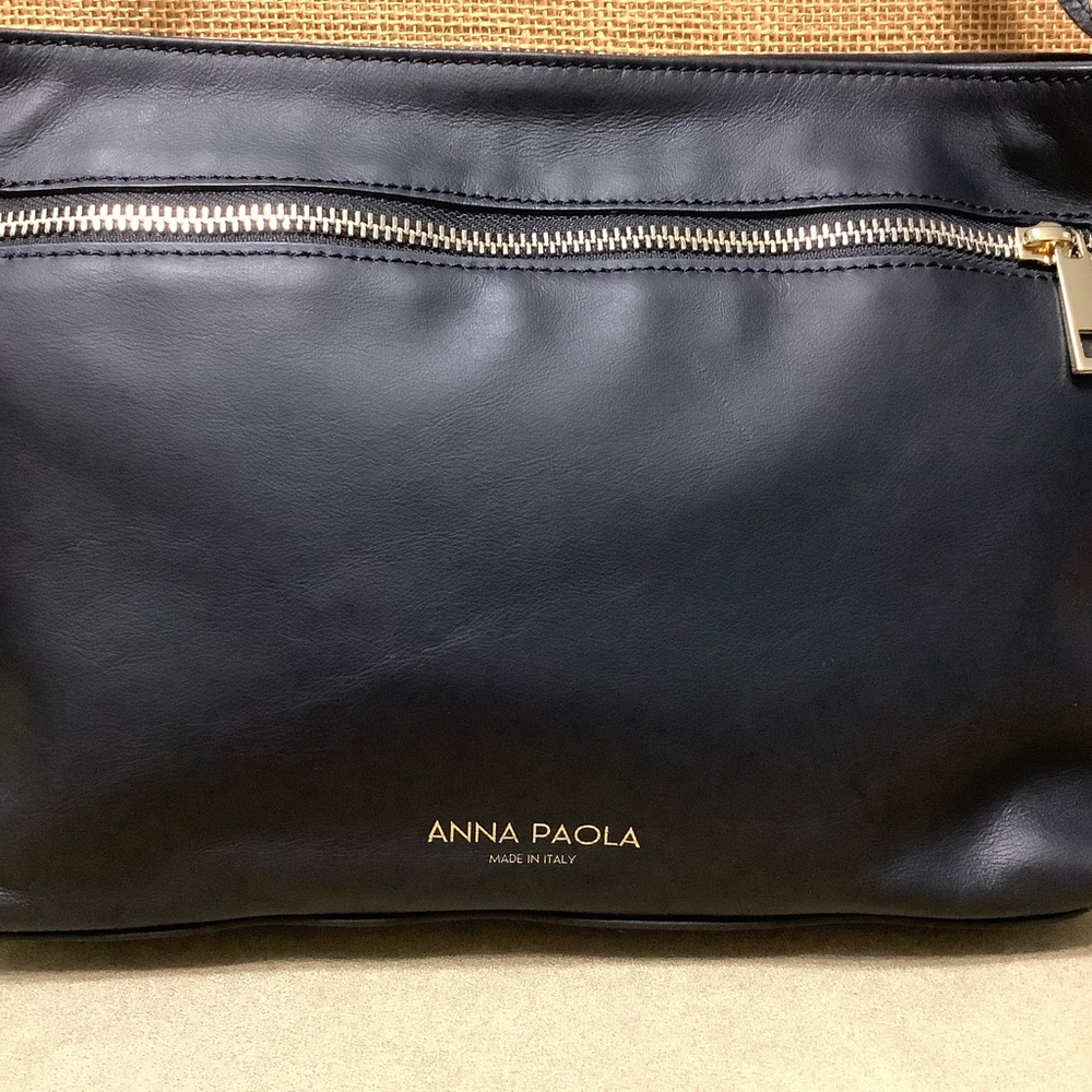 Anna Paola Basket Weave Luxury Black Leather Shoulder and Crossbody Bag - Picture 3 of 10